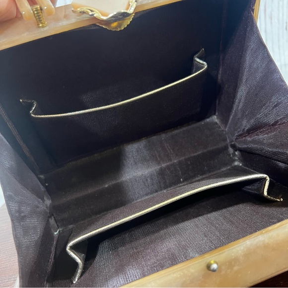 Retro Vintage Taupe Acrylic Box Bag with Gold Filigree - Picture 13 of 13